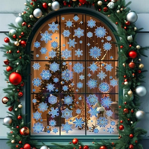 Blue snowflake static window stickers for Christmas and winter glass decoration scenes