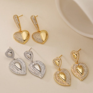 Heart Drop Earrings 18K Gold Plated Copper Zircon Pave Geometric Light Luxury Fashion INS Style Jewelry For Women