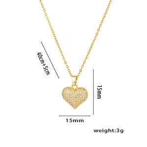 Elegant gold heart necklace with zircon inlay and detailed 45cm chain size specifications