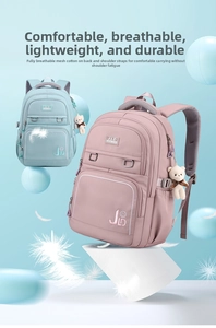 Detail of breathable padded mesh back and ergonomic shoulder straps on school backpack