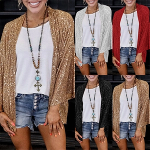 Women's sparkling sequin cardigan jacket in various colors with a loose fit style