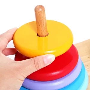 Tour arc-en-ciel en bois à 10 couches, jouet éducatif avec anneaux colorés à empiler à la main