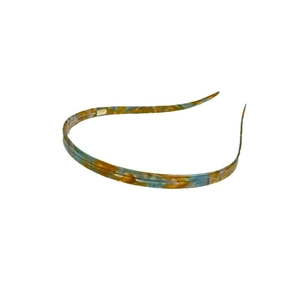 French tortoiseshell acetate headband with anti-slip teeth in blue and yellow pattern