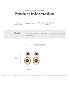 Detailed size specifications for vintage sunflower style tiger eye gold earrings
