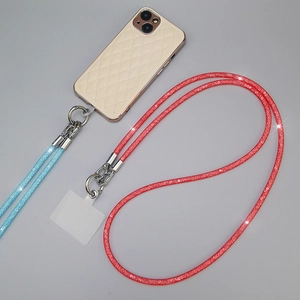 Handmade Plastic Rhinestone Mesh Phone Lanyard Crossbody Strap With Metal Buckle And Clear Patch For Women Jewelry Gift