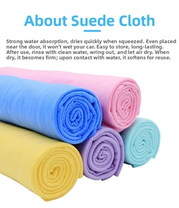 Detail showing highly absorbent synthetic chamois towels in multiple vibrant colors