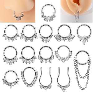 Septum Ring Stainless Steel Hinged Clicker Nose Hoop Zirconia Inlaid Piercing Jewelry For Women Men Western Style