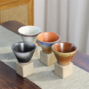 Minimalist Japanese coarse ceramic coffee mug set in four assorted vintage glaze colors