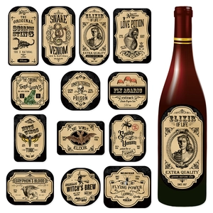 Halloween Bottle Labels Stickers Vintage Apothecary Potion Retro Poison Paper Decals For Party Bar Haunted House Decor