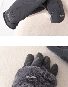 Close-up of thick grey thermal lining and windproof fabric for winter cycling gloves