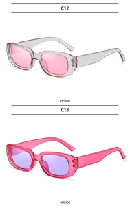 Detailed side view of C12 transparent pink lenses and C13 pink frames Y2K sunglasses