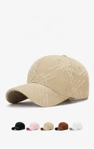 Detail of star-shaped distressed texture on cotton baseball cap with five color options