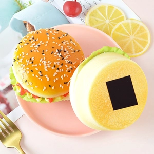 Set of 2 realistic PU foam hamburger fridge magnets with sesame seeds and strong magnets