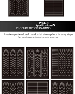 Macro detail of various French nail art stencils with geometric wavy and V-shape lines