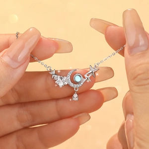Collier lune et étoile en argent sterling S925 avec pendentif pierre de lune pour femme