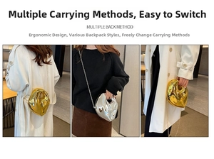 Irregular liquid metal acrylic evening clutch bag with chain strap in gold and silver
