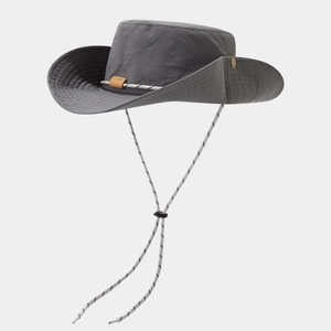 Waterproof dark gray hiking sun hat with wide brim and adjustable chin strap for outdoors