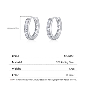 S925 sterling silver U-shaped hoop earrings with square cubic zirconia and size chart