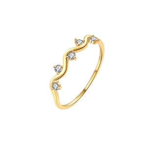 Minimalist S925 sterling silver wave ring with five sparkling white zircons in gold
