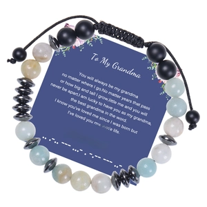 Detailed macro view of Morse code Amazonite stone bracelet on To My Mom gift card
