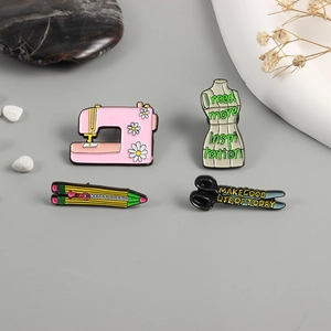 Sewing Machine Scissors Mannequin Enamel Pins Alloy Brooches For Tailors Craft Lovers Inspiration Quotes Fashion Accessory