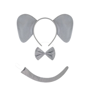 Gray plush elephant costume set including elephant ears headband bowtie and tail accessory
