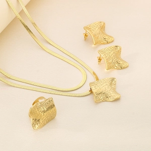 18K gold plated stainless steel jewelry set with irregular texture necklace earrings ring