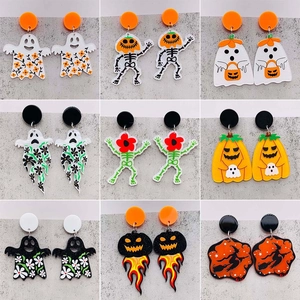 Halloween Acrylic Dangle Drop Earrings Pumpkin Ghost Skeleton Witch Witchcraft Gothic Party Jewelry For Women