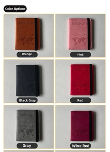 Travel passport holders in six colors featuring map embossing and elastic security bands