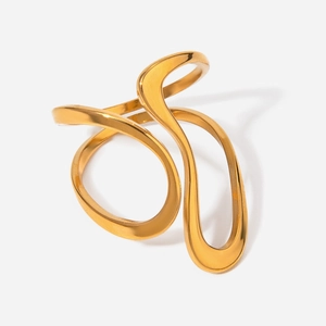 Adjustable Open Ring Stainless Steel 18K Gold Plated Irregular Geometric Liquid Metal Style Vintage For Women