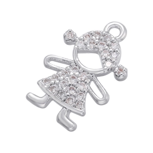 Macro shot of silver cartoon girl pendant with micro-pave zircons for DIY jewelry