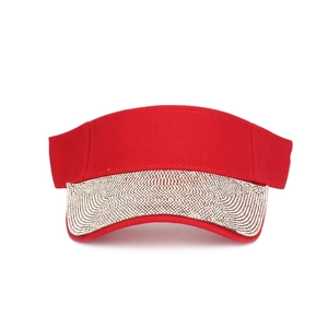 Red sun visor hat for women with sparkling rhinestone brim for summer UV protection