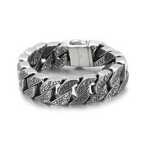 Retro engraved 316L stainless steel chain bracelet for men with vintage pattern design