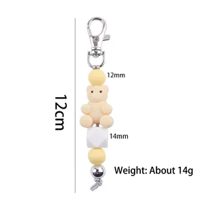 DIY silicone beaded keychain with a cute 3D sitting bear pendant for bags and purses