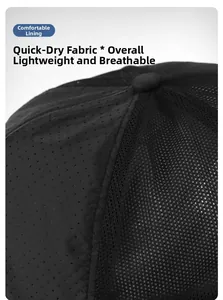 Close-up of black quick-dry mesh fabric with breathable holes for outdoor sports caps