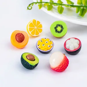 Set of 7 realistic miniature resin fruit models including peach, lemon and avocado