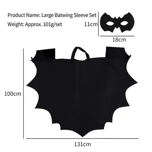 Kids bat wing cape and mask set for Halloween cosplay costume, black felt fabric 131x100cm