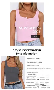 Detail view of ribbed knit tank top features with size chart and fabric composition