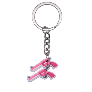 Pink cartoon pistol keychain with PVC rubber charms for bags and accessories set