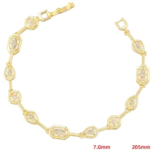 Detail of gold geometric bracelet showing 7.0mm width and 205mm length dimensions
