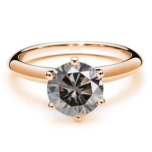 Close-up of S925 sterling silver ring featuring a six-prong set round moissanite stone