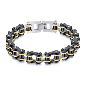 Biker Chain Bracelet Stainless Steel Motorcycle Mechanical Style Two Tone Rock Punk Heavy Duty Hand Chain For Men Fashion Jewelry