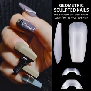 Unghie Finte Professionali a Bara con Arte Geometrica per Donna Trasparenti Naturali Decorazione per Manicure Copertura Totale