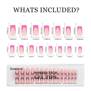 Größentabelle für 150 Stück französische Kunstnägel mit Maßen für 15 Hybrid-Gel-Größen