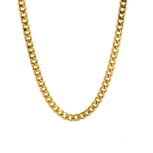Close-up of 18K gold-plated stainless steel Cuban link necklace with polished finish