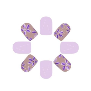 Purple floral press-on nails with daisy patterns and solid light purple finish