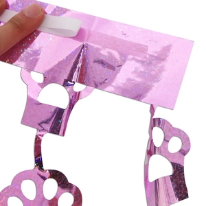 Rideau à franges holographique rose à pattes de chat pour fête d'animaux
