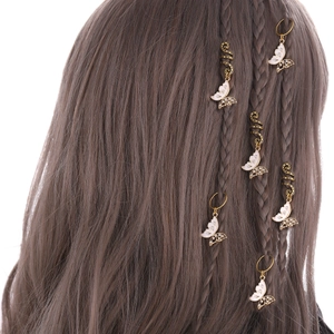 Butterfly Braid Hair Rings Clips Gold Alloy Enamel Rhinestone Spiral Hair Cuffs Pendants Charms For Women Girls