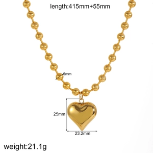 18k gold plated stainless steel heart pendant necklace with 6mm bead chain length info