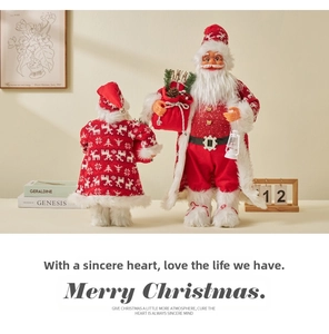 Standing Santa Claus figurines set with knitted deer pattern clothes and lanterns
